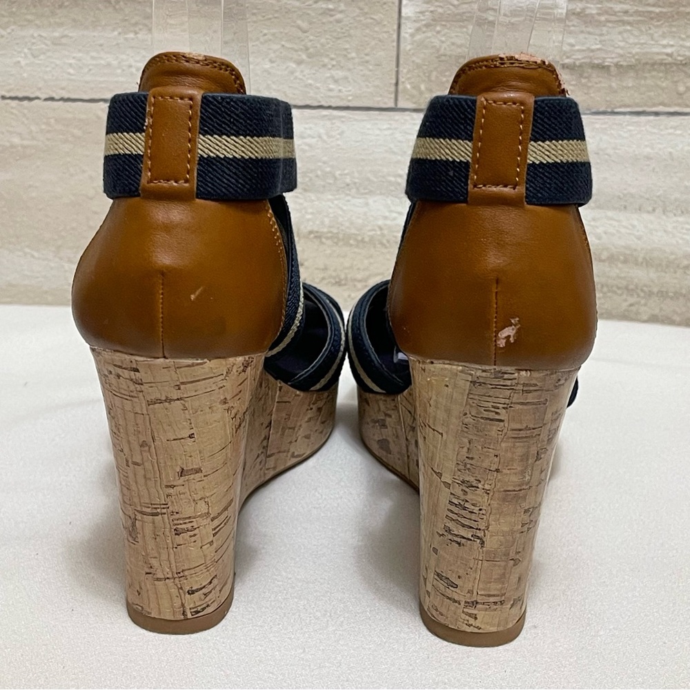 Merona Women's Strappy Blue Fabric Cork Wedge Sandal Open Toe Casual 7.5 - Picture 5 of 13